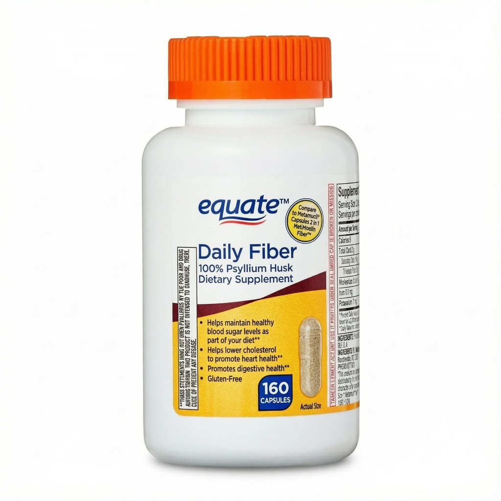 Fiber Supplement Psyllium Husk Capsules, 100% Whole Psyllium Fiber Pills, Unflavored, Gluten-Free, 160 Count