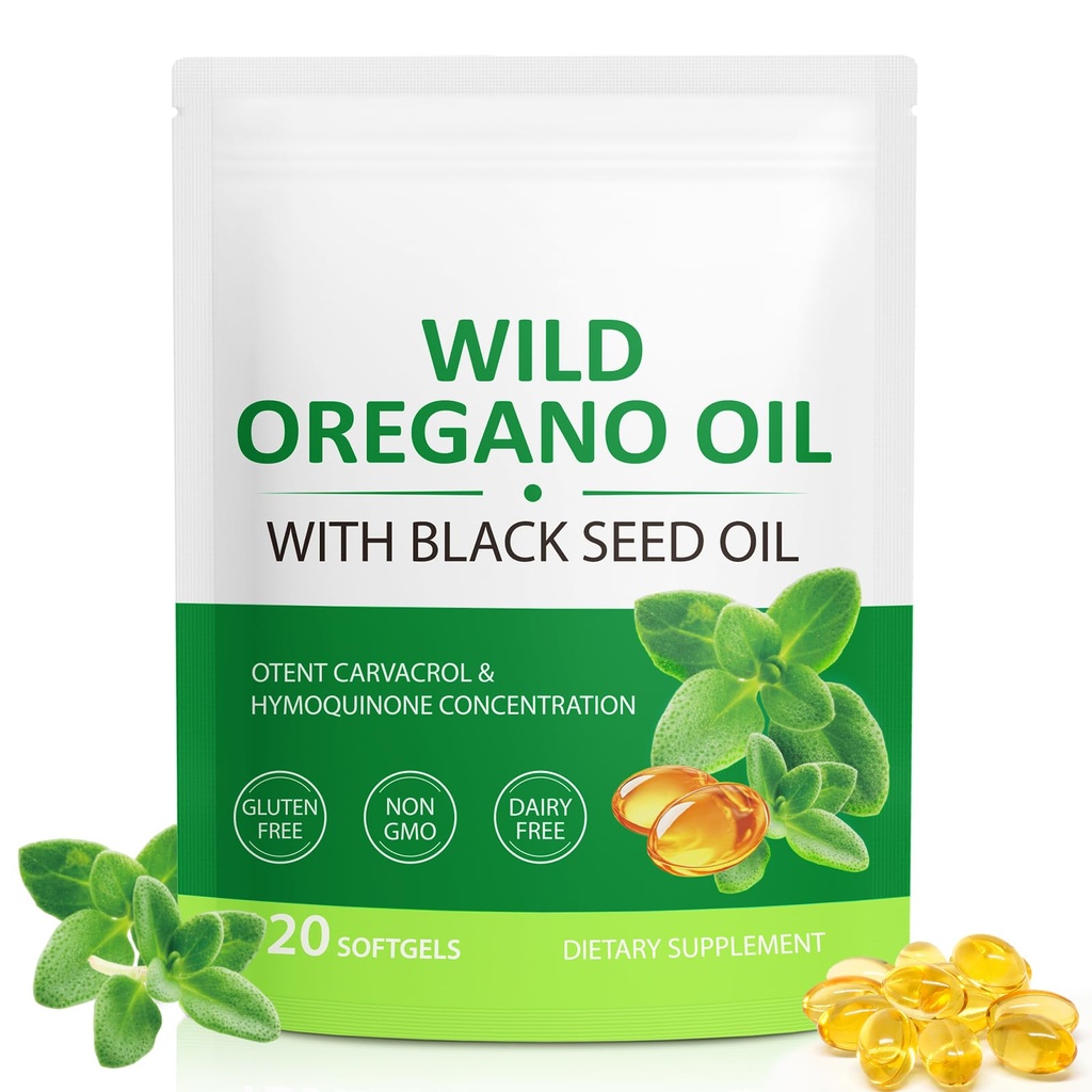 Oil of Oregano Softgels, 120 Count, 2 in 1 6000mg Oil of Oregano with Black Seed Oil 200mg, Non-GMO, Gluten Free