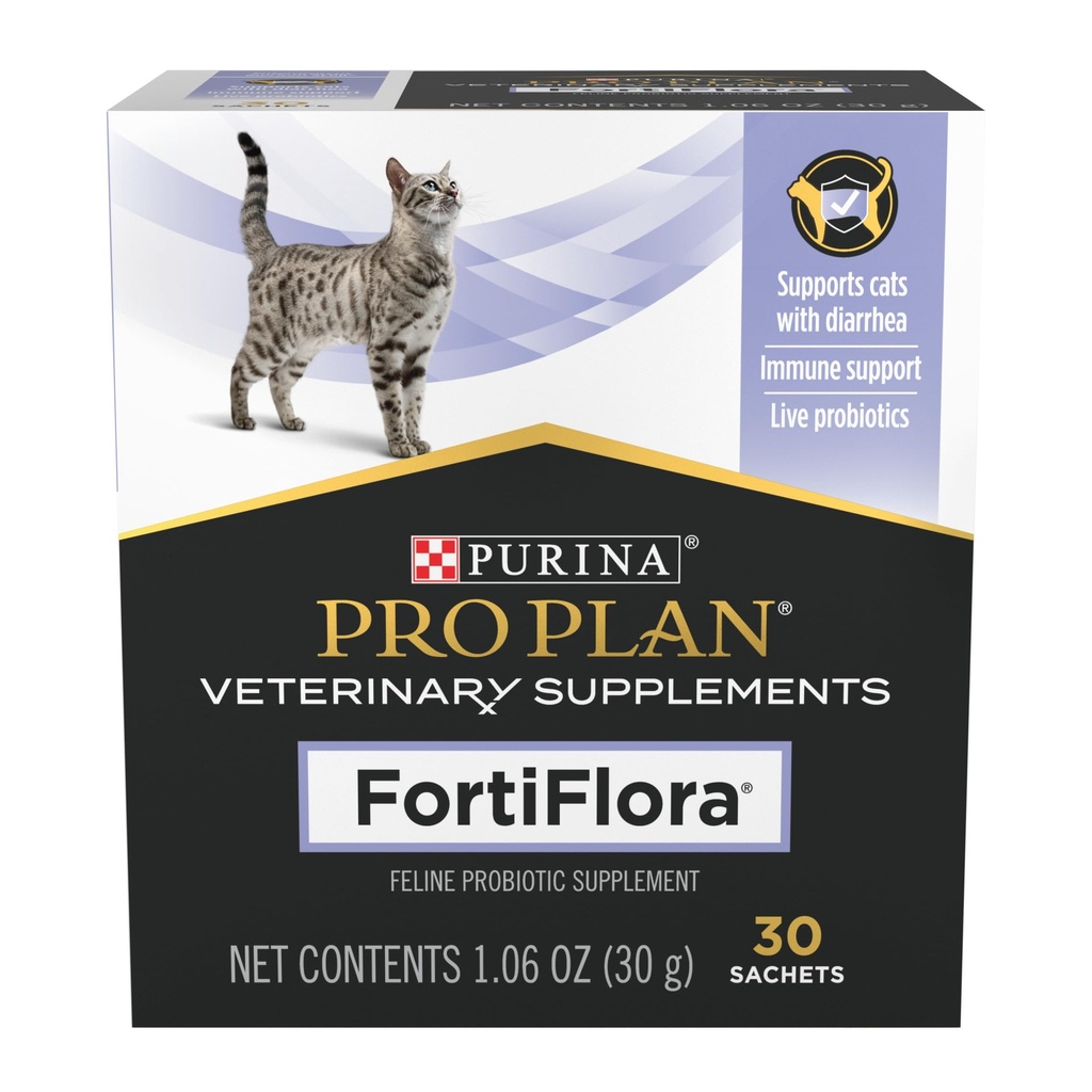 Purina Pro Plan Veterinary Supplements FortiFlora Daily Probiotics for Cats for Digestive Gut Health and Diarrhea - 30 ct. Box