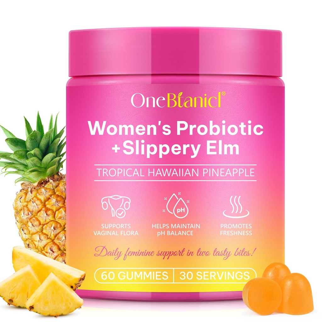 Feminine Probiotics Gummies,Vaginal Women Probiotic,Feminine Balance pH Gummies for Healthy Odor,Improve Immune,Support Vaginal Health,with Slippery Elm(60 Gummies)