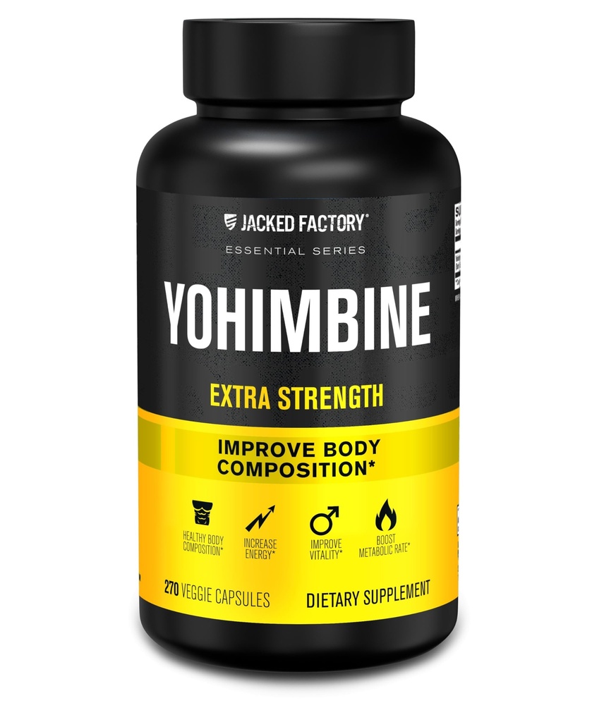 Jacked Factory Yohimbine Extra Strength Supplement, 270 Capsules - Premium Yohimbe Bark Extract for Experienced Users - Body Recomposition, Energy & More - Zero Fillers - 270 Veggie Capsule Pills
