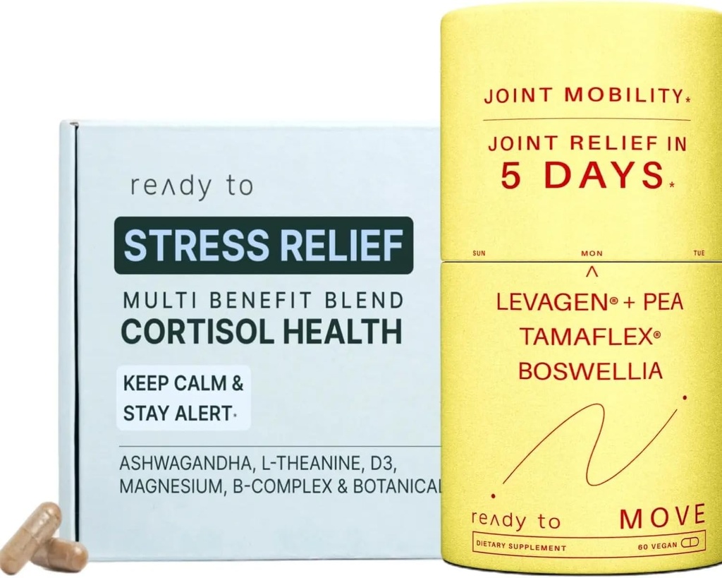 Joint & Stress Relief Set | Cortisol Health & Joint Mobility with Ashwagandha, L-theanine, Magnesium, Tamaflex® Turmeric, and Pea | Calm & Joint Supplements Pack