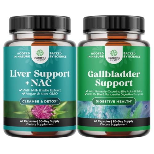Bundle of Liver Support NAC Supplement with Milk Thistle for Liver Cleanse Detox & Repair and Ox Bile Salts for Gallbladder Support - Purified Bile Salts Pancreatin Digestive Enzymes Ox & Betaine HCL