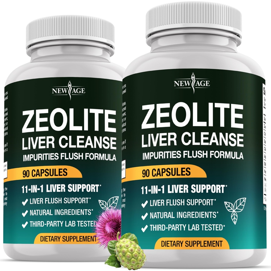 NEW AGE Liver Cleanse & Repair - Gut Health, and Energy - Zeolite for Adults with Noni, Glutathione, NAC, Chlorella, Spirulina, ALA, Cilantro, Milk Thistle & Shilajit - 180 Count