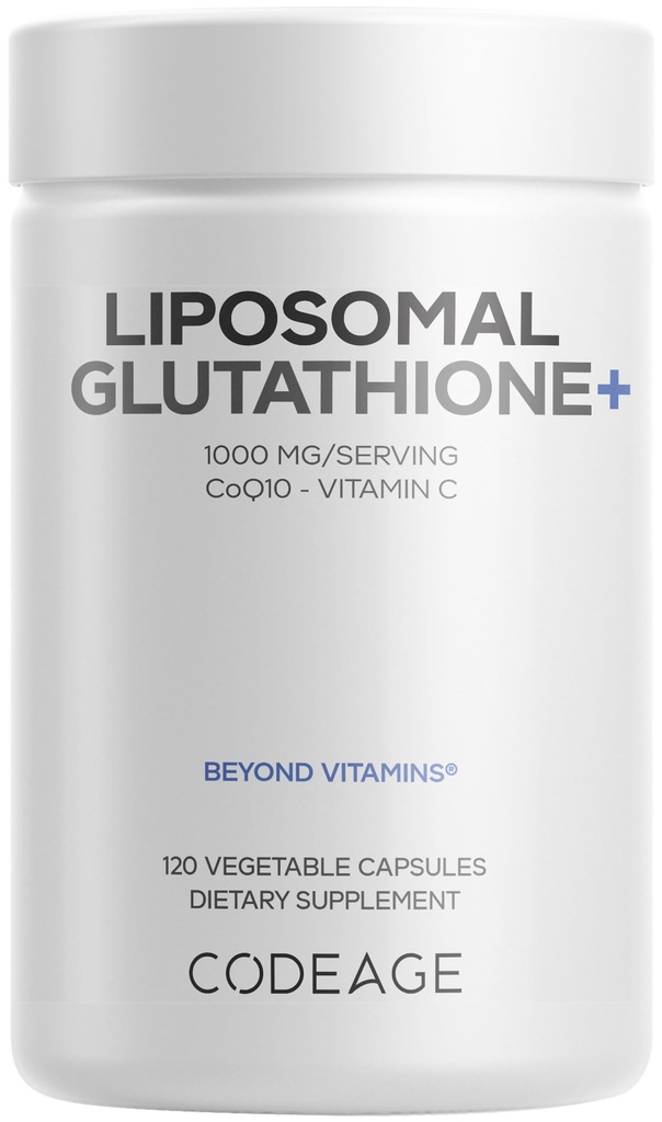 Codeage Liposomal Glutathione+, 1000mg, Vitamin C, CoQ10, 120 Capsules