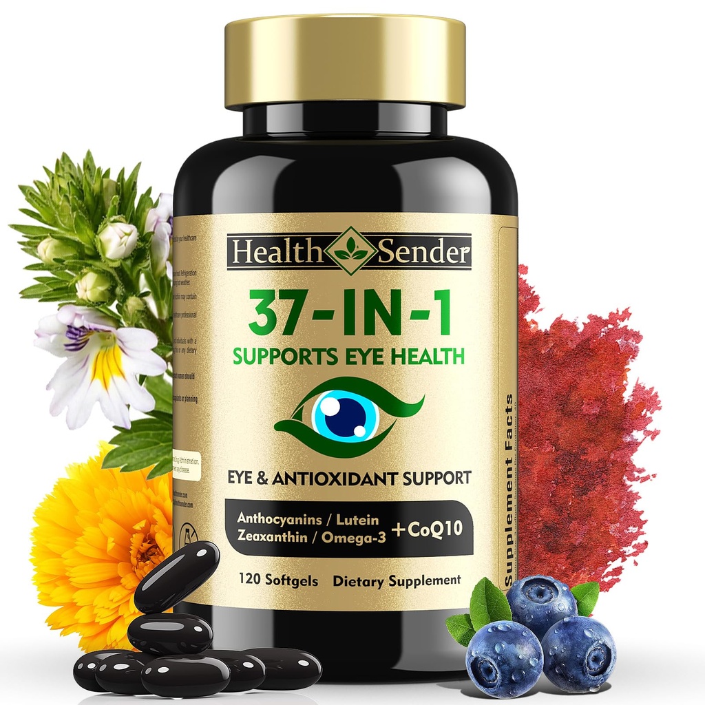 37 in 1 Eye Vitamins with Lutein and Zeaxanthin Supplement – Eye Supplement with CoQ10, Omega-3, Minerals Eye Health Support for Adults and Seniors, Daily Vision Supplement, 120 Black Softgels