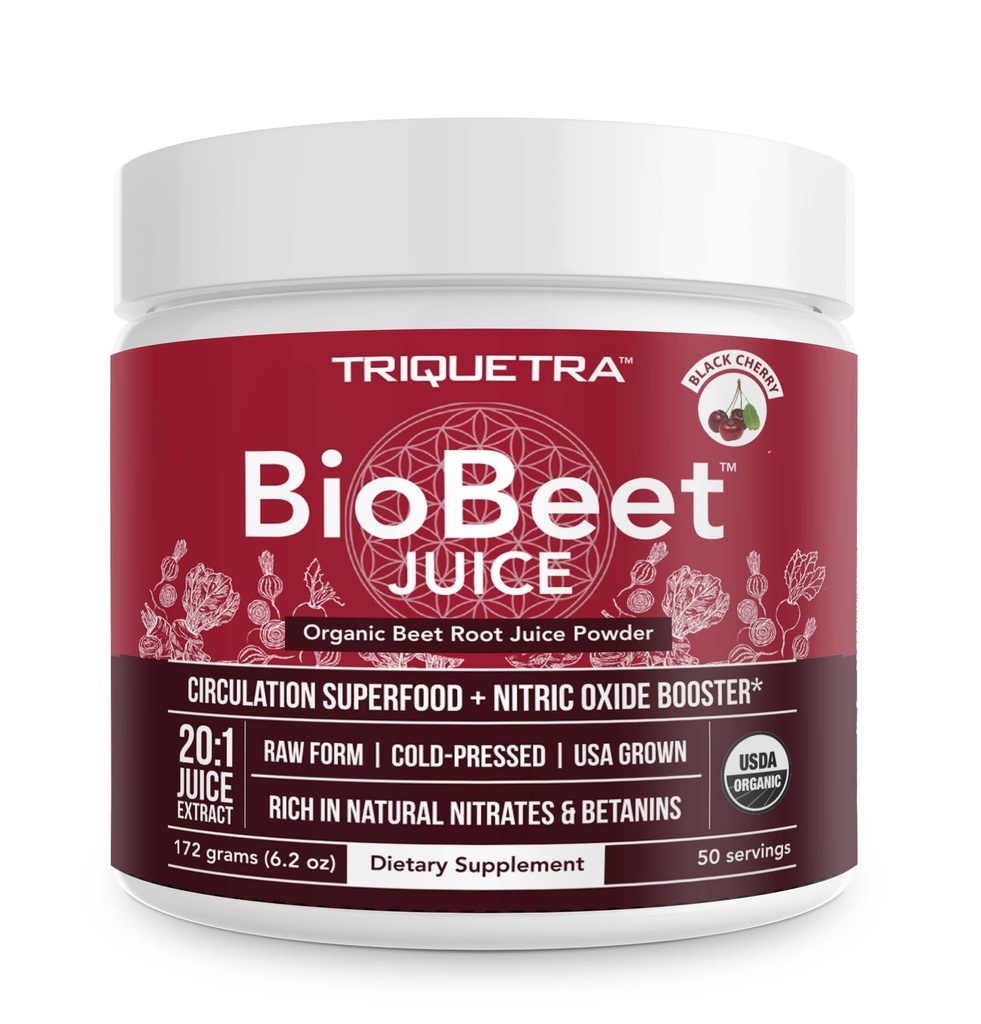 BioBeet® Beet Juice (Black Cherry Flavor) Max Strength 20x High Concentration than Beet Root Powder – Organic, Cold-Pressed, USA Grown, Raw Form – Nitric Oxide, Circulation Support (50 Servings)