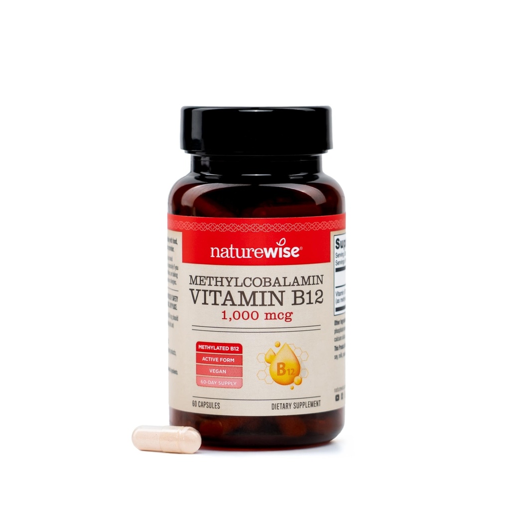 NatureWise Vitamin B12 Methylcobalamin - Active Form for Ultra Absorption - 1000mcg Methylated B12 for Energy, Nerve & Heart Support - Non-GMO, Vegan, USA Manufactured - 60 Capsules[60-Day Supply]