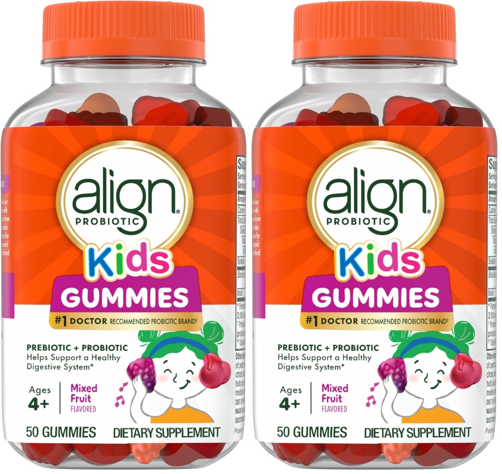 Align Probiotic, Kids Gummies, Prebiotic + Probiotic Helps Support a Healthy Digestive System*, #1 Doctor Recommended Probiotic Brand‡, 50 Gummies Packaging May Vary (Pack of 2)