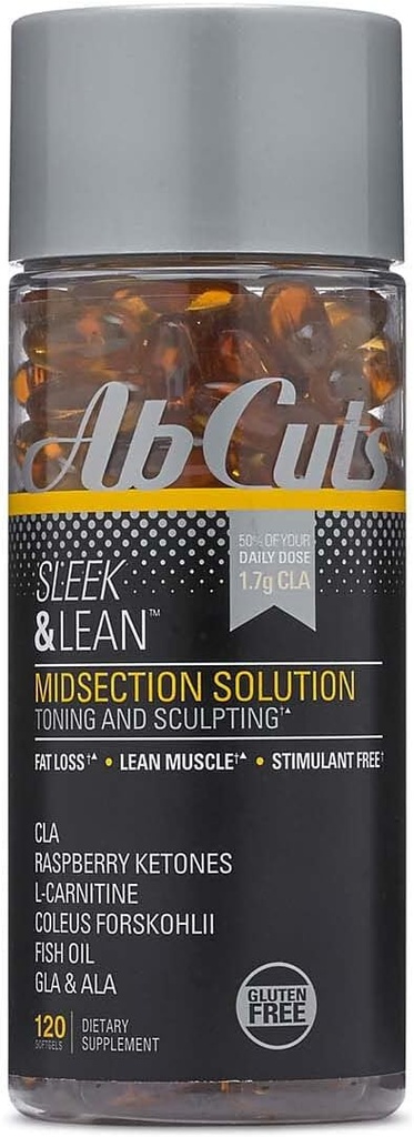Sleek and Lean - 120 Easy-to-Swallow Softgels - CLA Supplement, Fish Oil, Flaxseed Oil, L-Carnitine - Helps Increase Antioxidant Supply
