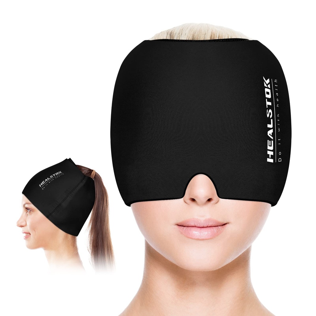 Cold Hat, Ice Cap, Ice Head Wrap, Cold & Hot Therapy Reusable 360 Compression Flexible Ice Pack Head Wrap, Cold Head Park Wrap. Black