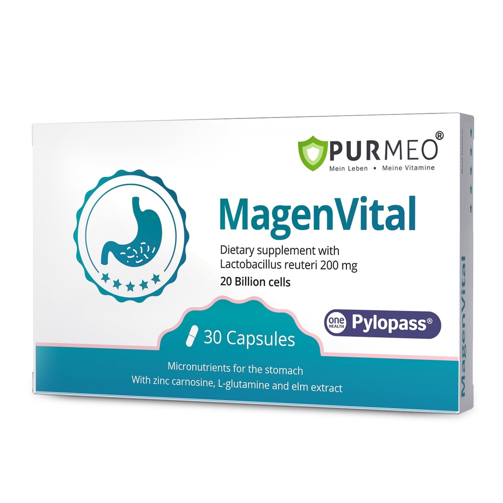 5-in-1 High Potency H. Pylori Probiotic, 1 Per Day - Supports Gastric Lining Integrity, Occasional Indigestion, Acid Comfort - Pylopass Lactobacillus Reuteri, Gluten Free, Vegan, 30ct, Made in Germany