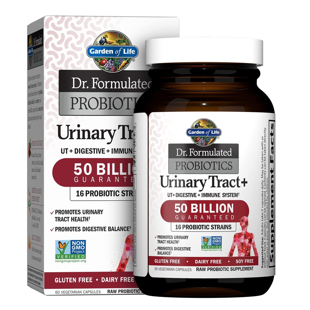 Garden of Life Dr. Formulated Probiotics Urinary Tract+ - 50 Billion CFU - Supports Digestive, Immune & Urinary Tract Health - 60 Vegetarian Capsules