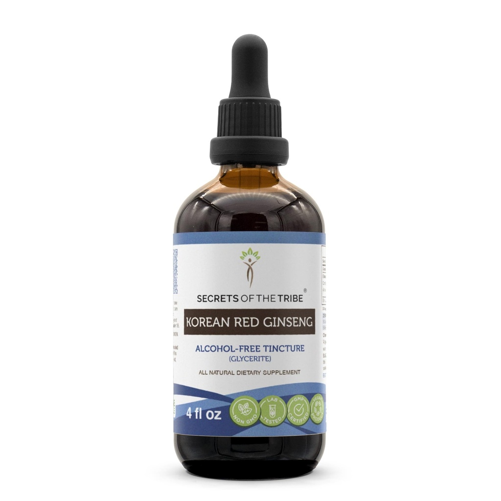 Korean Red Ginseng Tincture Alcohol-Free Liquid Extract, Wildcrafted Korean Red Ginseng (Asian Ginseng, Panax Ginseng) Dried Root 4 FL OZ