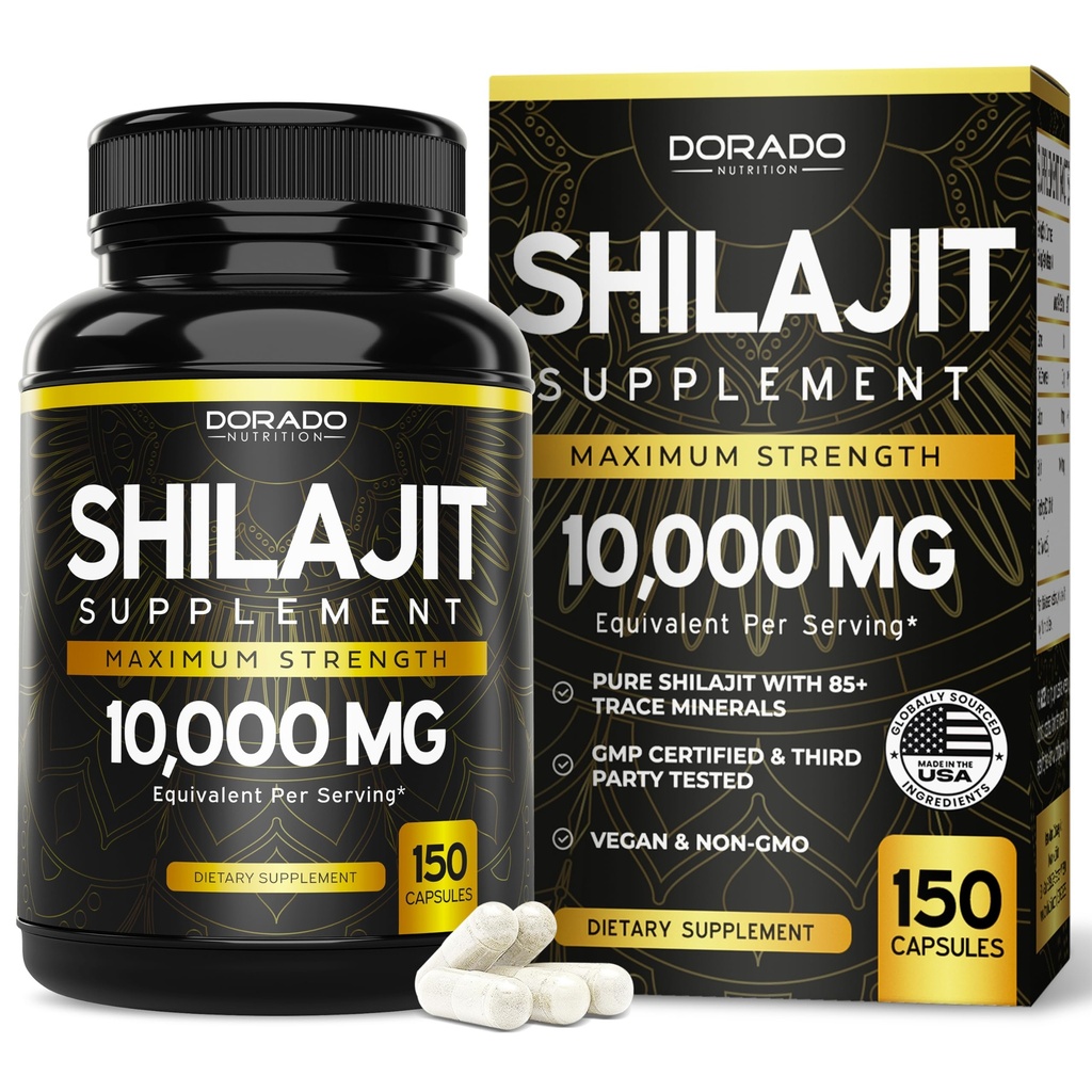 Shilajit Capsules (150 Count) Premium Shilajit Supplement for Men (High in Trace Minerals, No Fillers, Manufactured in The USA) 1000mg Per Serving, Third Party Tested, Non-GMO & Vegan Safe