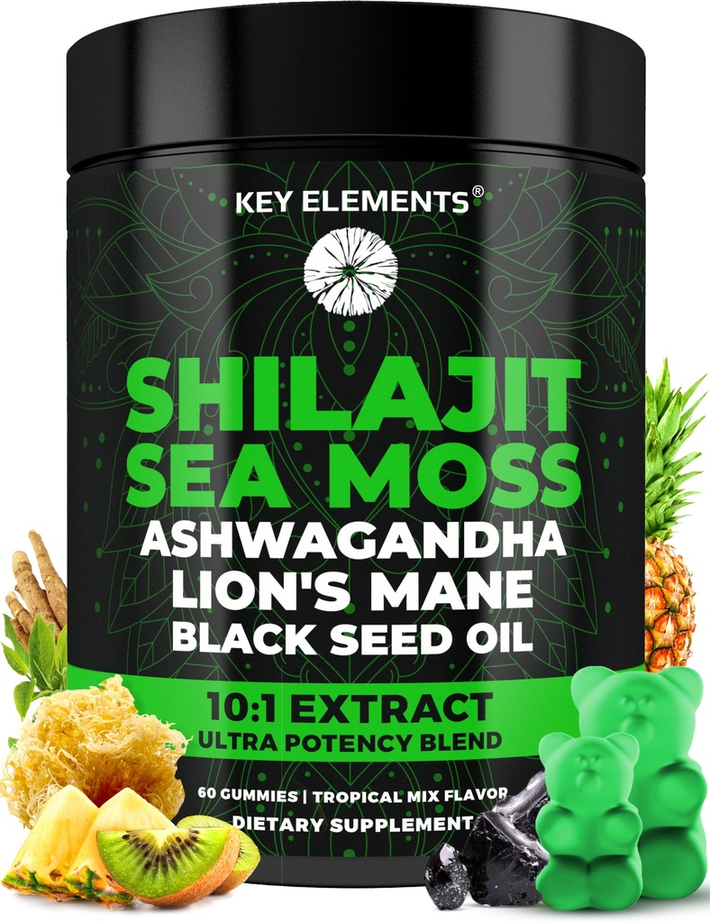 Organic Shilajit Gummies with Sea Moss Gummies - Shilajit Supplement for Immune Support - Pure Himalayan Shilajit and Ashwagandha with Sea Moss and Shilajit, Lion’s Mane Extract and Black Seed Oil