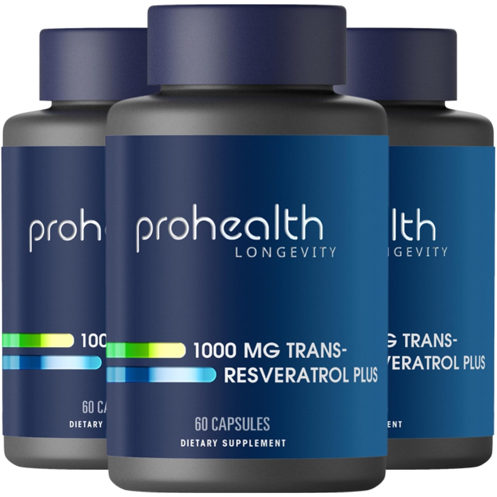 ProHealth Trans Resveratrol Plus 1000mg. Worlds Most Researched Trans-Res Supplement. Doctor Formulated with Quercetin & BioEnhancers for Max Potency. Lab Tested 98% Pure. 30 Servings (3 Pack)