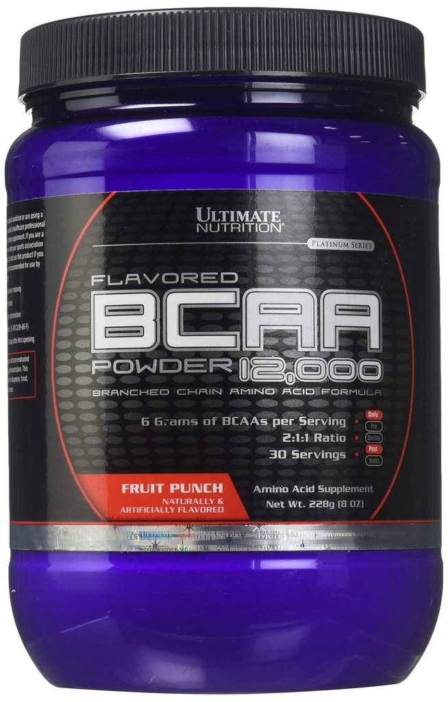 Ultimate Nutrition Flavored BCAA Powder 12,000, Post Workout Recovery Drink, 3g Leucine 1.5g Valine 1.5g Isoleucine, Branch Chain Amino Acids Supplements for Muscle Recovery, 30 Servings, Fruit Punch