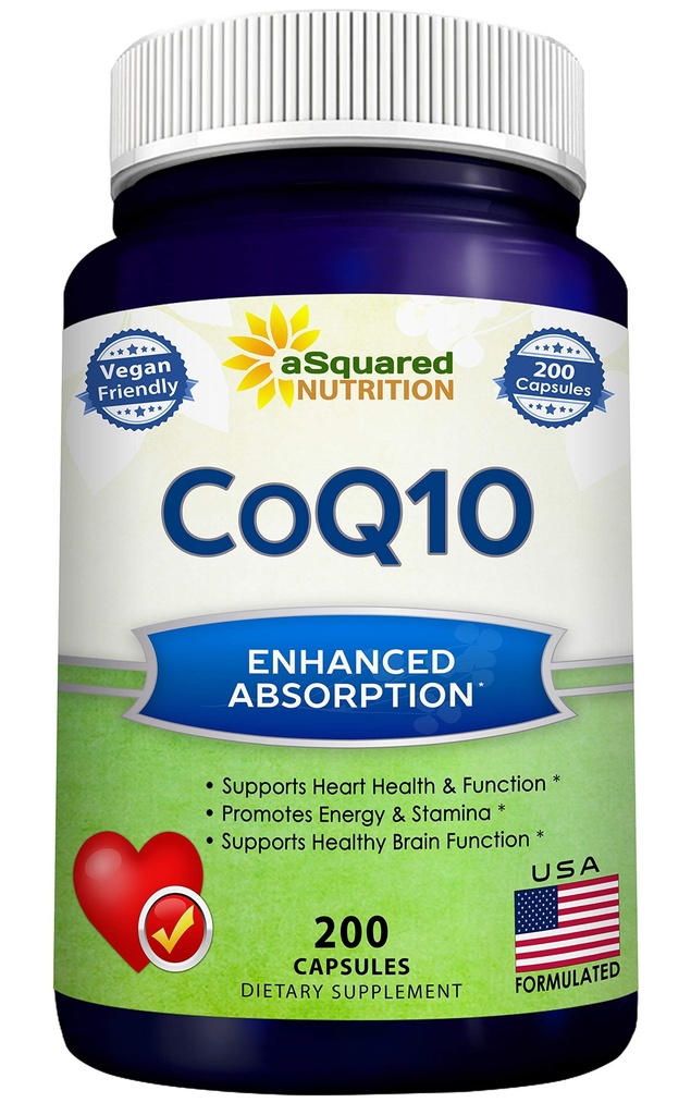 aSquared Nutrition CoQ10 (400mg Max Strength, 200 Capsules) - High Absorption Vegan Coenzyme Q10 Powder - Ubiquinone Supplement Pills, Extra Antioxidant CO Q-10 Enzyme Vitamin Tablets, Coq 10 400 mg