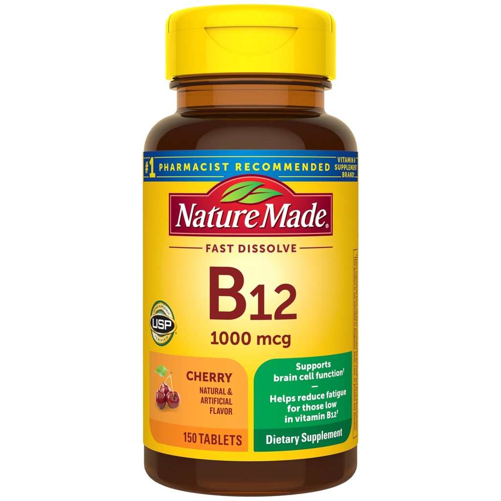 Nature Made Vitamin B12 1000 mcg, Easy to Take Vitamin B12 Sublingual Tablets for Energy Metabolism Support, 150 Sugar Free Fast Dissolve Tablets, 150 Day Supply