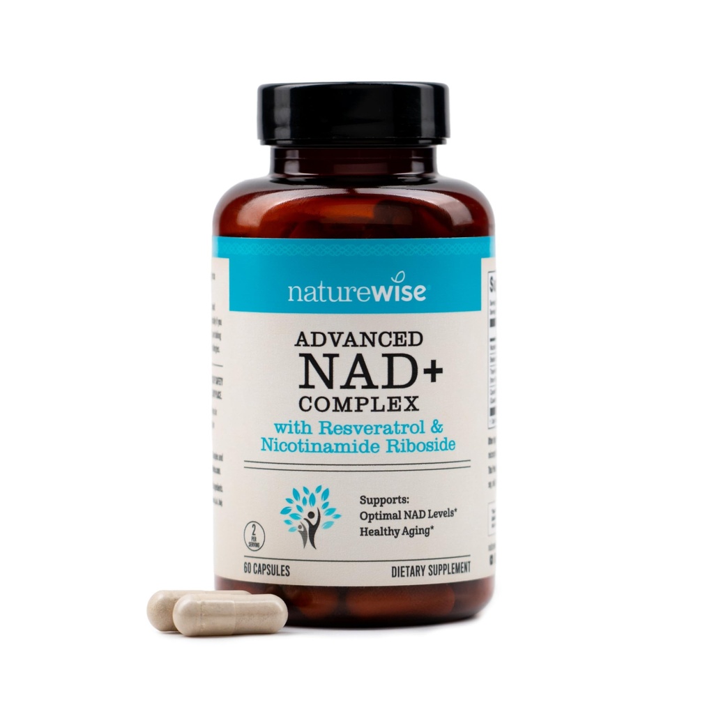 NatureWise NAD+ Support Complex - Nicotinamide Riboside + Resveratrol to Support NAD+ Supplement for Healthy Aging + Clinically Tested Quercefit - USA Manufactured - Non-GMO, 60 Count[30-Day Supply]