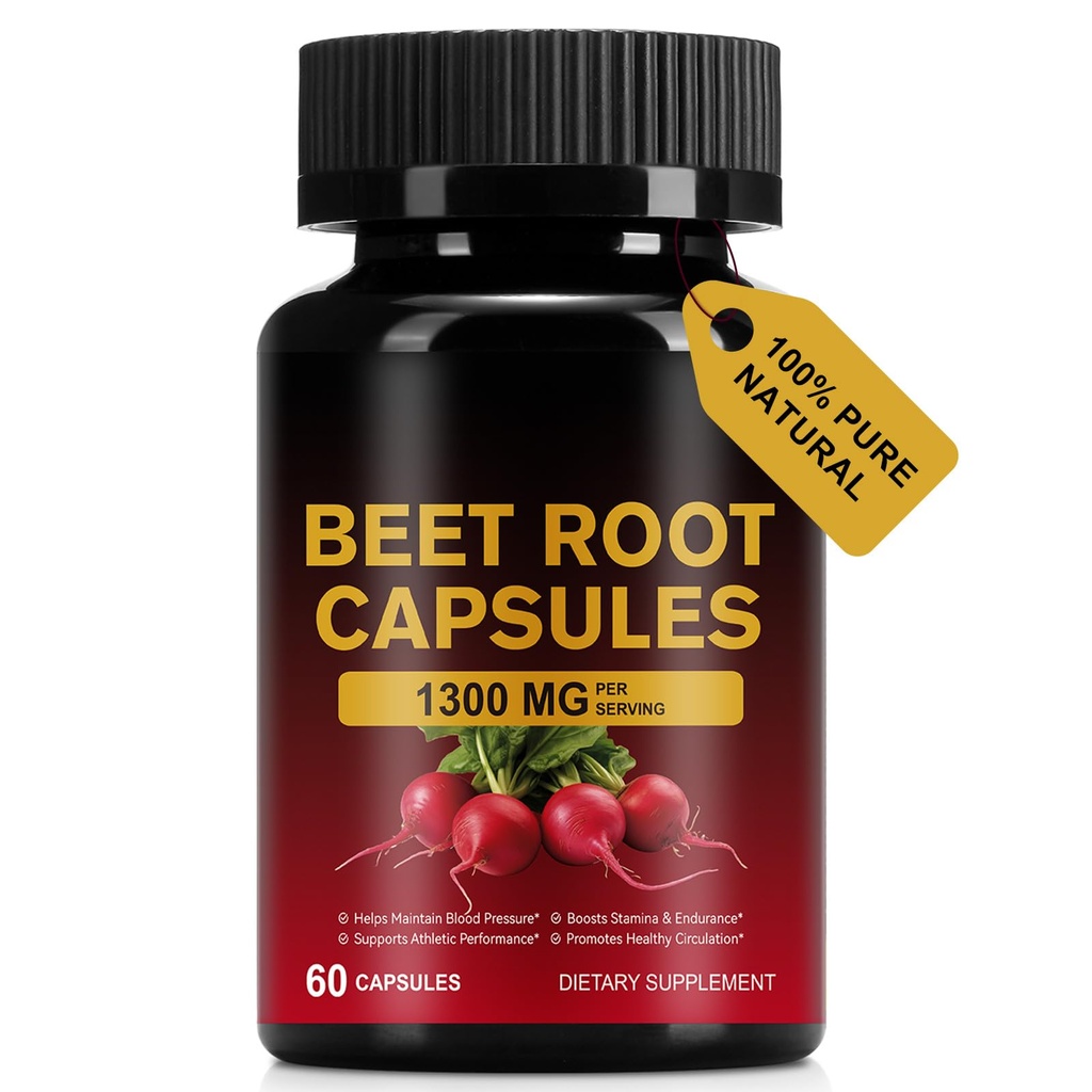 Beetroot Capsules, 100% Pure Natural 1300mg Beetroot Extract Capsules for Helping Maintain Blood Pressure-Non GMO, Veagn Friendly-Support Supplement