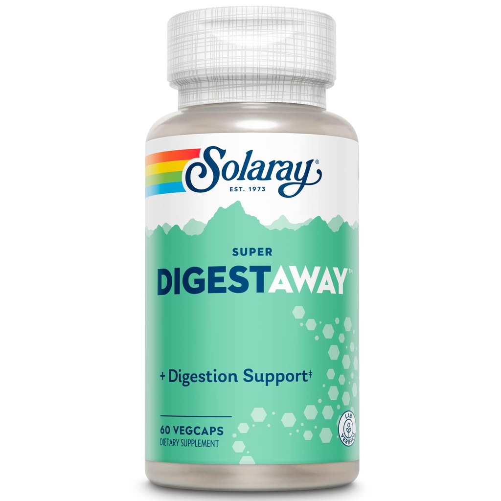 SOLARAY Super Digestaway Digestive Enzymes - Pancreatin, Papain, Ginger, Pepsin, Betaine HCl, Aloe Vera, and More - Digestion & Nutrient Absorption Support - Lab Verified - 60 VegCaps