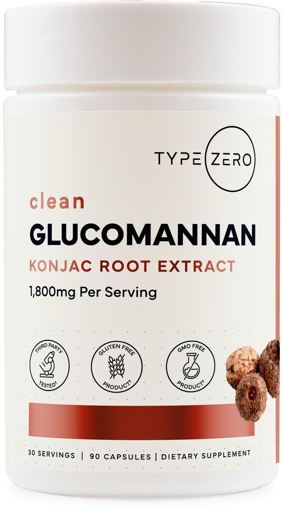 Type Zero Clean Glucomannan Konjac Root Extract (90 Capsules)(1,800 MG Per Serving) - 30 Servings, Non-GMO, Gluten Free