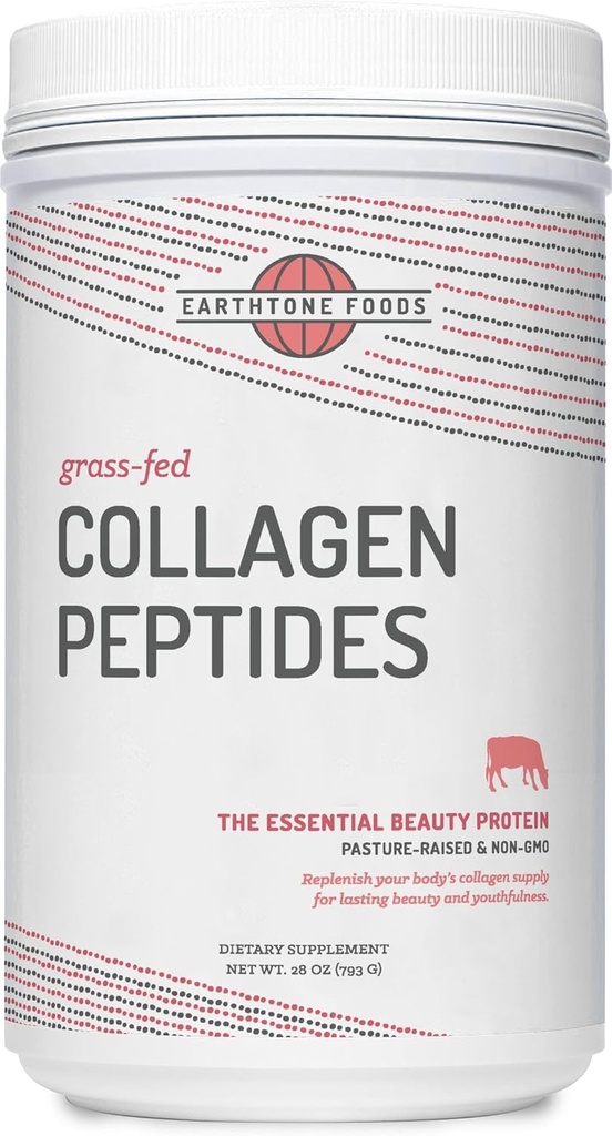 EARTHTONE Grass-Fed Collagen Peptides Powder 28 oz Foods - Hydrolyzed, Non-GMO - Unflavored - for Women and Men - Natural Protein Supplement - Paleo and Keto Friendly