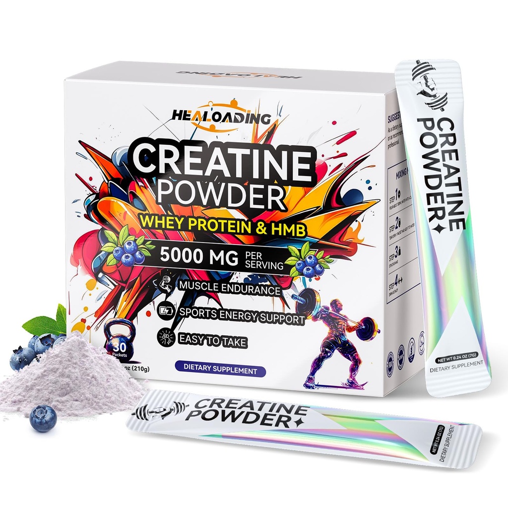 Creatine Monohydrate Powder with Whey Protein: Creatine HMB Micronized Powder for Men & Women, Fast Absorption for Athletic Performance & Muscle Support - 30 Packets