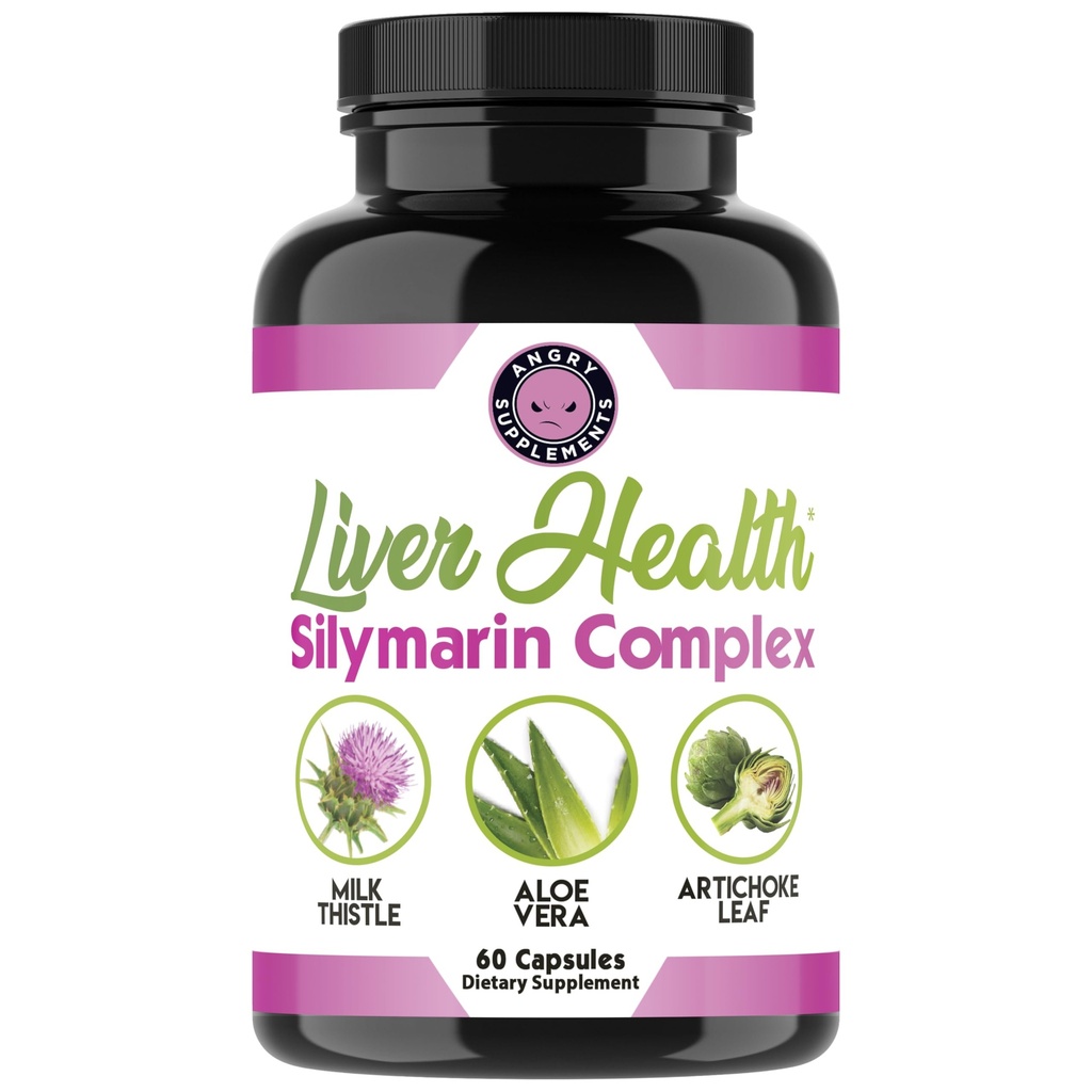 Angry Supplements Liver Health – Silymarin Complex with Milk Thistle, Artichoke, Aloe Vera, Alfalfa & B-Vitamins – Detox & Liver Support Formula for Men and Women – 60 Capsules (1-Bottle)