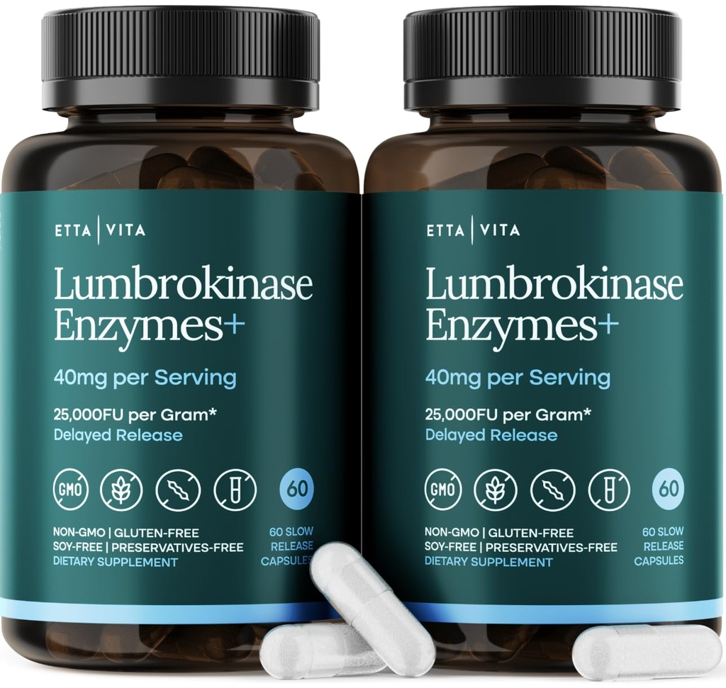 Potent Lumbrokinase Supplement (120 Servings) 40mg/Serving (Max Activity - 800,000 Units) - Lumbrokinase Enzymes Capsules for Energy Support, Digestion, Cognition & Gut Health - Similar to Nattokinase