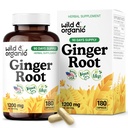 Wild & Organic Ginger Root Capsules 1200 mg - Immune & Digestive Support - Ginger Root Supplement - Zingiber Officinale Powder - 90 Days of Supply - Vegan, No Fillers, Non-GMO - 180 Count
