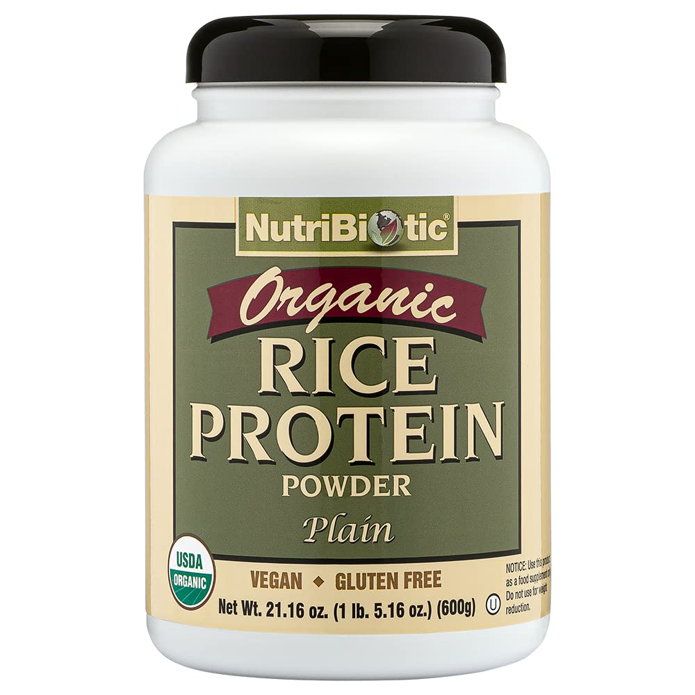 NutriBiotic Certified Organic Plain Rice Protein, 21 Ounce | Low Carbohydrate Vegan Protein Powder | Raw, Certified Kosher & Keto Friendly | Made Without Chemicals, GMOs & Gluten | Easy to Digest