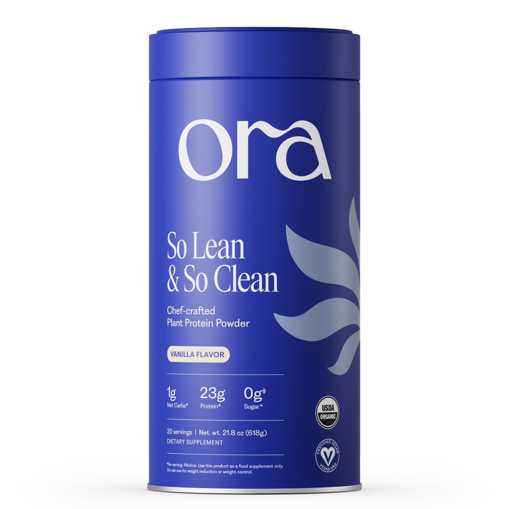 Ora Organic Plant-Based Protein Powder - 23g Protein for Women and Men - Vanilla Flavor 20 Servings, Vegan, Clean Protein, Third-Party Tested, Gluten-Free - 20 Servings