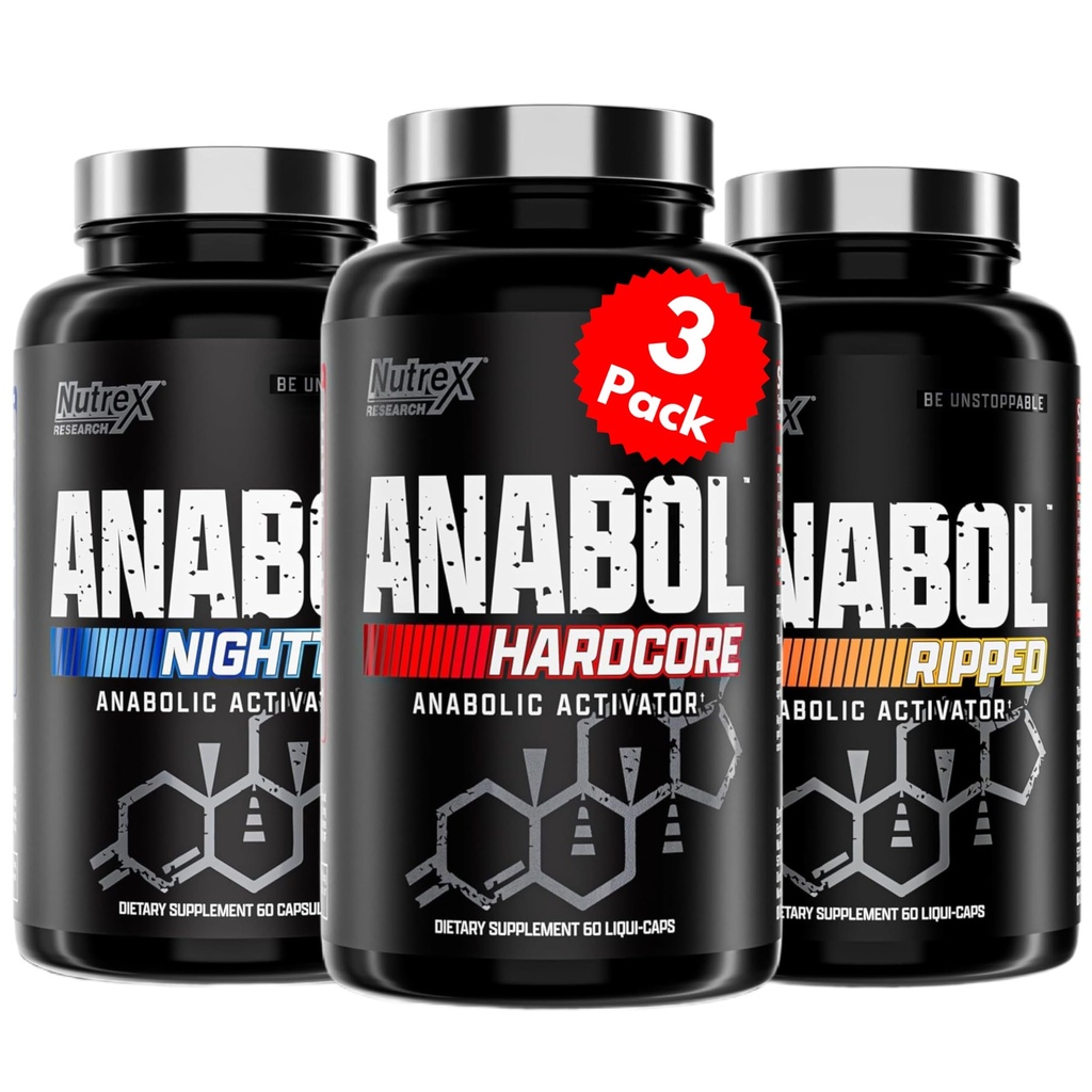 Nutrex Research Anabol Stack | Anabol Hardcore, Anabol Ripped and Anabol Nighttime PM Bundle