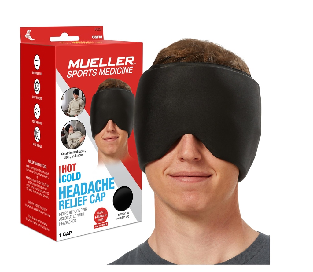 Mueller Sports Medicine Slim Migraine Cap, Ice Pack for Injuries and Pain Relief, Hot & Cold Therapy, Black