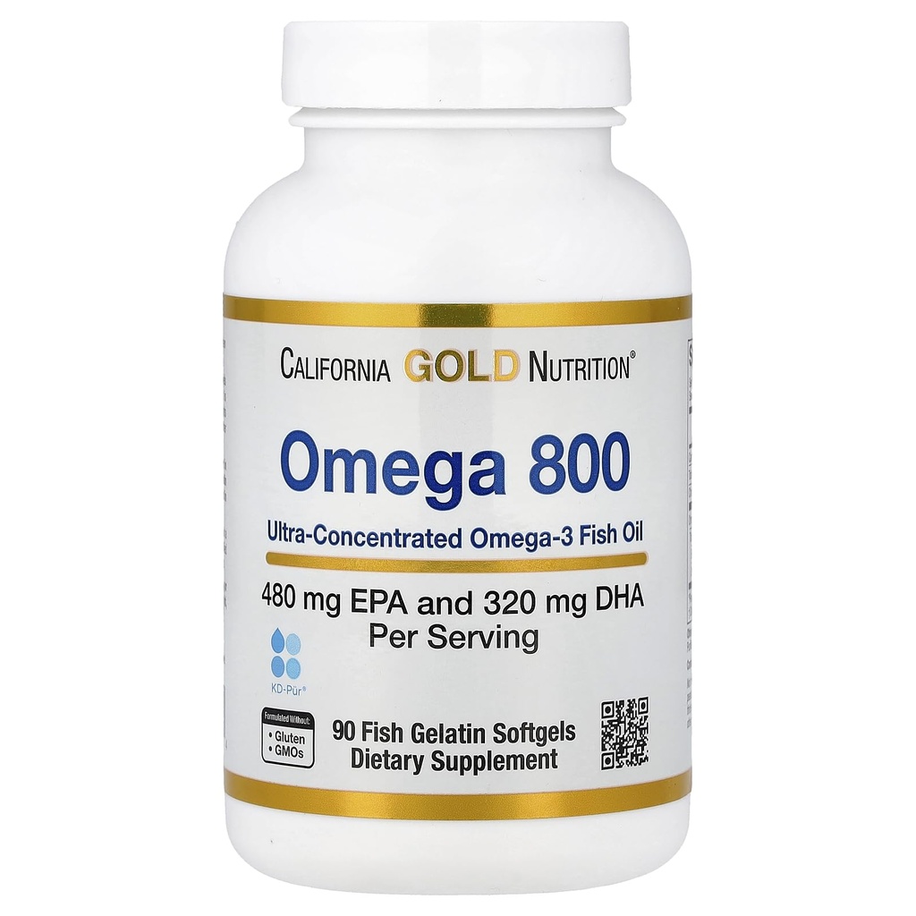 California Gold Nutrition Omega 800 Ultra-Concentrated Omega-3 Fish Oil, KD-Pur Triglyceride Form, 90 Fish Gelatin Softgels (1,000 mg per Softgel)