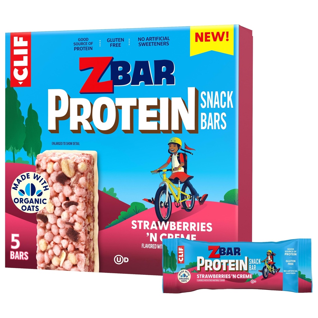 Zbar Protein - Strawberries 'N Creme - Crispy Snack Bars - Made with Organic Oats - Non-GMO - 5g Protein - Gluten Free Protein Bars (5 Pack)