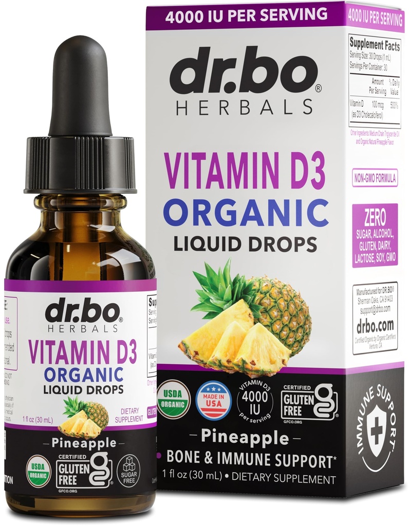 Vitamin D3 Liquid Drops Organic - Vegan VIT D Liquid Vitamin D for Adults & Kids Oil 4000 IU Vegan Organic D3 Drops Sublingual Supplement - Immune & Bone Health VIT Supplements, Non-GMO 30 Servings