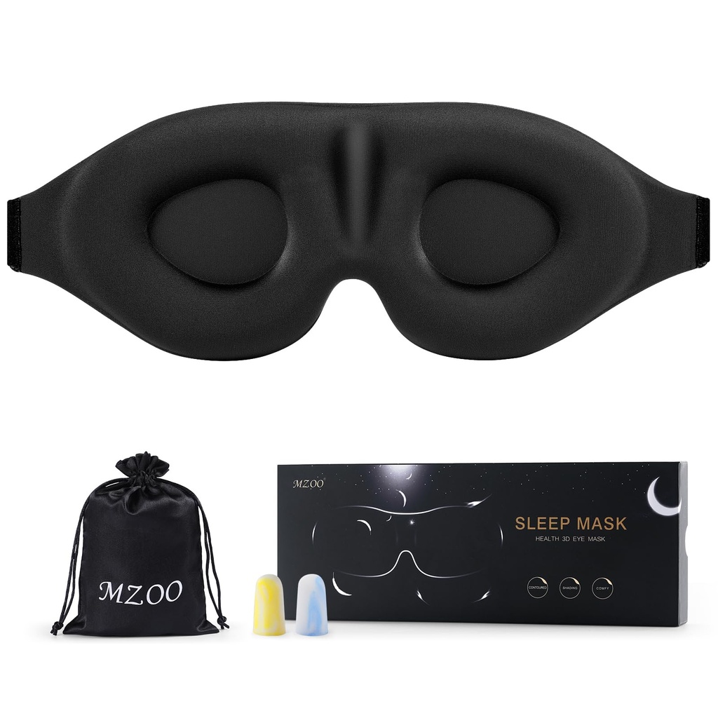 MZOO Luxury Sleep Eye Mask for Side Sleeper Men Women, Zero Eye Pressure 3D Sleeping Mask, Light Blocking Patented Design Night Blindfold, Soft Eye Shade Cover for Travel, Black