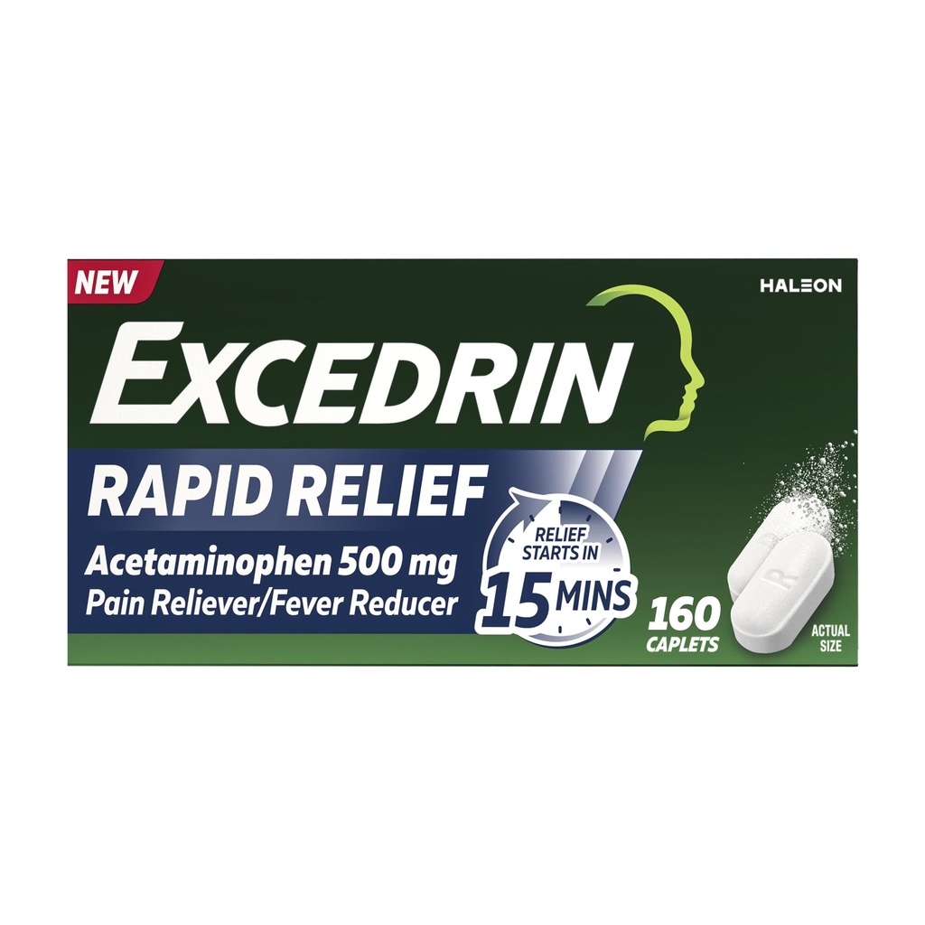 Excedrin Rapid Relief Caplets, 500mg Acetaminophen, Fast Pain Relief in 15 Minutes, 160 Count​