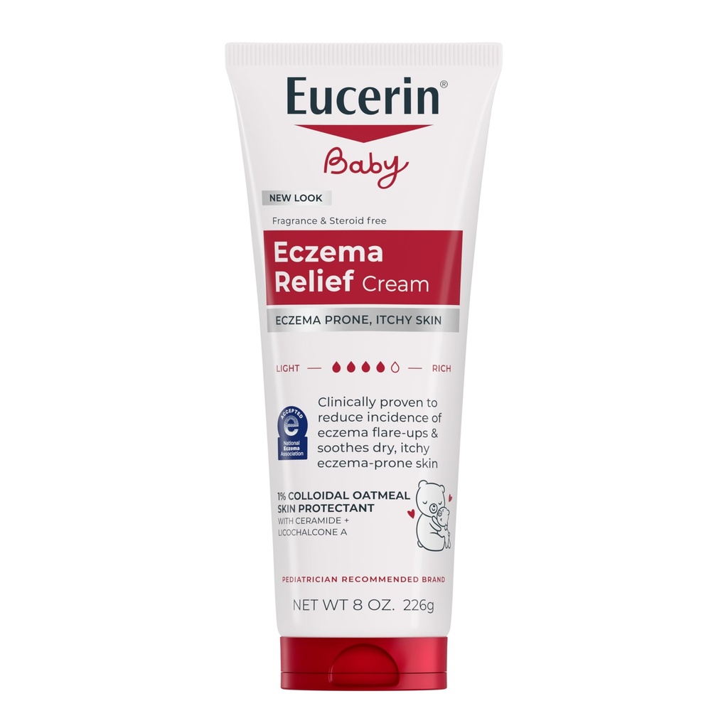 Eucerin Baby Eczema Relief Body Cream, Fragrance Free Baby Eczema Cream with Colloidal Oatmeal, Ceramide-3 and Licorice Root Extract, 8 Oz Tube