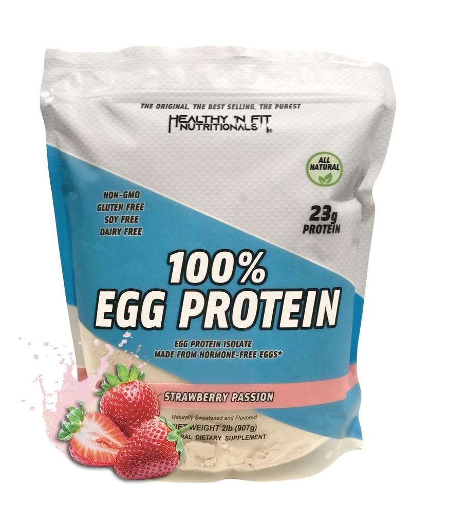 Healthy N Fit 100% EGG PROTEIN- Strawberry (2lb): 100% Egg White Protein PLUS Natural Peptides. Naturally Sweetened, Zero Carb, Keto, Paleo Friendly