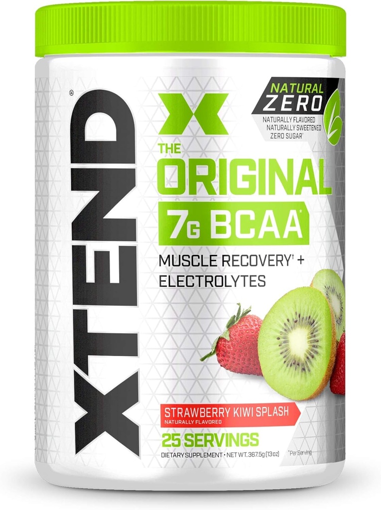 Xtend Natural Zero BCAA Powder Strawberry Kiwi Splash | Free of Artificial Sweeteners, Flavors, and Chemical Dyes | Post Workout Drink with Amino Acids | 7g BCAAs | 25 Servings