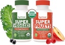 Feel Great USDA Organic Fruit and Vegetable Supplements | 20+ Super Reds & Greens for Natural Energy Support | Vegan Fruit and Veggie Vitamins | 2 Pack of 90 Count