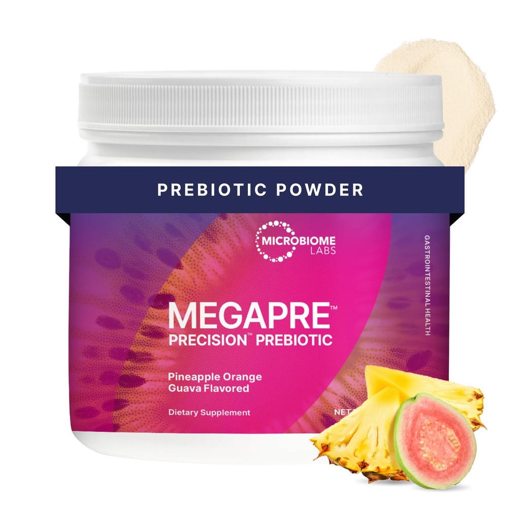 Microbiome Labs MegaPre Prebiotic Fiber Powder for Women, Men & Kids - Pineapple Orange Guava Prebiotic Fiber Supplement Powder with Clinically Tested Oligosaccharides for Microbial Support (5.1 Oz)