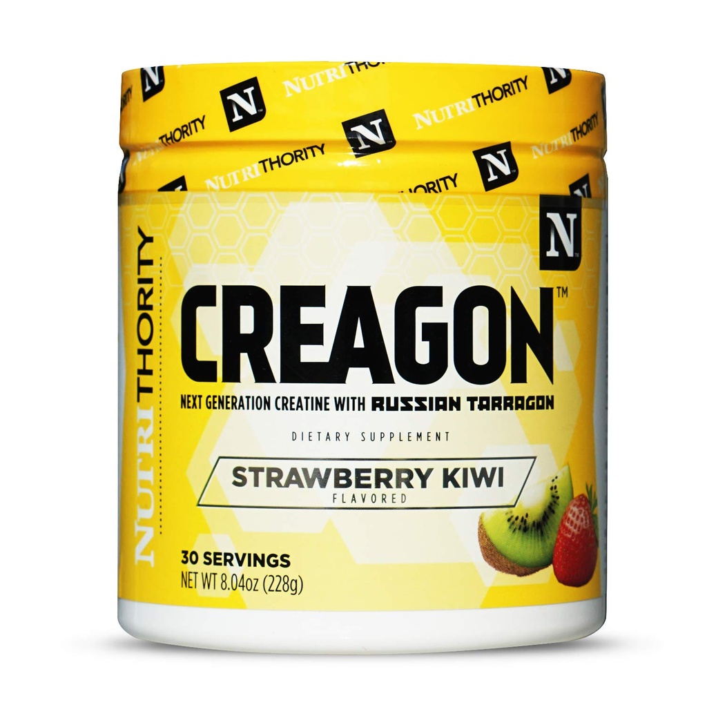 Nutrithority Creagon Next Generation Creatine, Strawberry Kiwi, 30 Servings - Improve Muscle Recovery, Russian Tarragon Infused Creatine Post Workout Drink - Build Muscle, Strength, and Gains