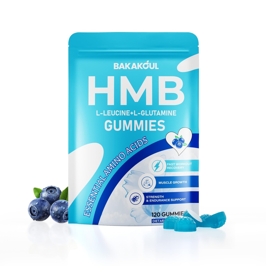 BAKAKOUL HMB and L-Leucine Gummies, HMB and Leucine Supplement Supports Muscle Fast Workout Support, HMB and Leucine Amino Acid for Men & Women, Sugar Free, Non-GMO, 120 Counts