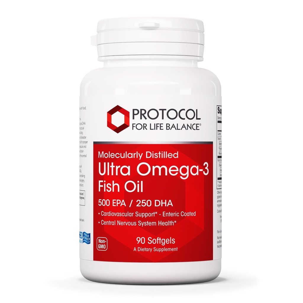 PROTOCOL FOR LIFE BALANCE Ultra Omega-3-500mg EPA & 250mg DHA - Fish Oil for Brain Support Heart & Nervous System Health - EPA DHA Omega Supplement - Non-GMO & Halal - 90 Softgels